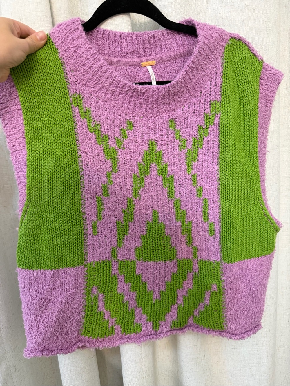 Free People Lilac and Lime Geometric Knit Sweater Vest